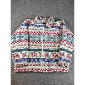 Vintage 90s Alfred Dunner Fleece Jacket Womens XL Floral Geometric Cozy Warm